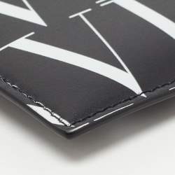 Valentino Black/White Leather VLTN Times Zip Card Holder 