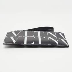 Valentino Black/White Leather VLTN Times Zip Card Holder 