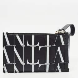 Valentino Black/White Leather VLTN Times Zip Card Holder 