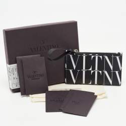 Valentino Black/White Leather VLTN Times Zip Card Holder 