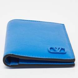 Pre Owned Valentino Blue Leather VLOGO Card Case