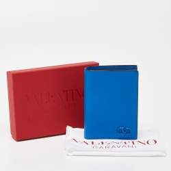 Pre Owned Valentino Blue Leather VLOGO Card Case