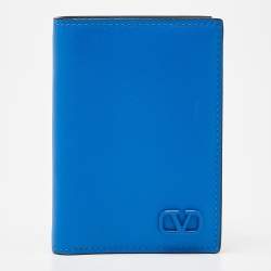 Pre Owned Valentino Blue Leather VLOGO Card Case