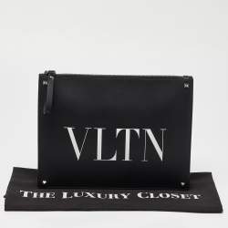 Pre Owned Valentino Black/White Leather VLNT Zip Pouch
