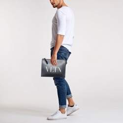 Pre Owned Valentino Black/White Leather VLNT Zip Pouch