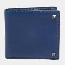 Pre Owned Valentino Navy Blue Leather Rockstud Bifold Wallet
