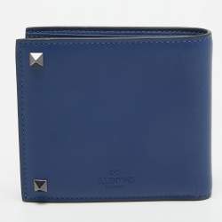 Pre Owned Valentino Navy Blue Leather Rockstud Bifold Wallet