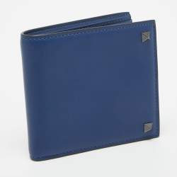 Pre Owned Valentino Navy Blue Leather Rockstud Bifold Wallet