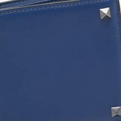 Pre Owned Valentino Navy Blue Leather Rockstud Bifold Wallet