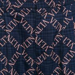 Pre Owned Valentino Navy Blue Logo Print Wool Bermuda Shorts M