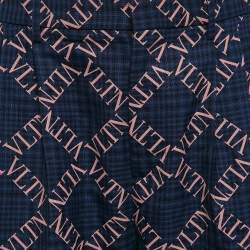 Pre Owned Valentino Navy Blue Logo Print Wool Bermuda Shorts M