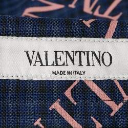 Pre Owned Valentino Navy Blue Logo Print Wool Bermuda Shorts M