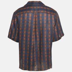 Valentino Blue Print Linen Buttoned Half Sleeve Shirt L