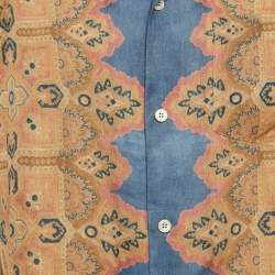 Valentino Beige Print Linen Buttoned Half Sleeve Shirt L