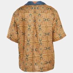 Valentino Beige Print Linen Buttoned Half Sleeve Shirt L