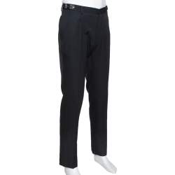 Valentino Black Wool Leather Trim Tailored Trousers XL