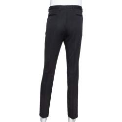 Valentino Black Wool Leather Trim Tailored Trousers XL