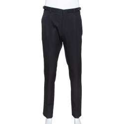 Valentino Black Wool Leather Trim Tailored Trousers XL