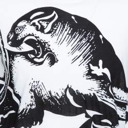 Pre Owned Valentino White Panther Print Cotton Crew Neck T-Shirt S