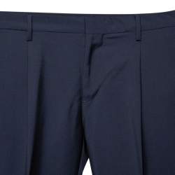 Pre Owned Valentino Navy Blue Wool & Mohair Mid Rise Trousers XS