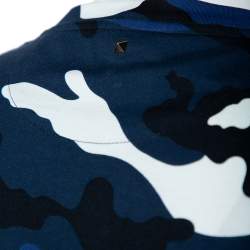 Pre Owned Valentino Blue Camo Print Cotton Crew Neck T-Shirt L 