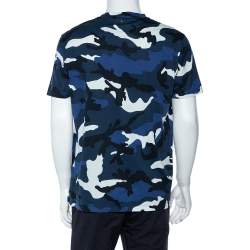 Pre Owned Valentino Blue Camo Print Cotton Crew Neck T-Shirt L 