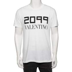 Pre Owned Valentino White Cotton 2099 Logo Printed Round Neck T-Shirt M