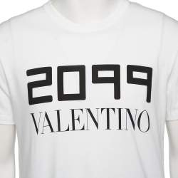 Pre Owned Valentino White Cotton 2099 Logo Printed Round Neck T-Shirt M
