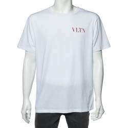 Valentino White VLTN Print Cotton Crew Neck T-Shirt L