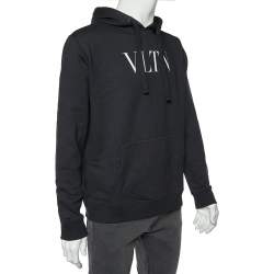 Pre Owned Valentino Black VLTN Print Cotton Hooded Sweatshirt L