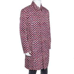 Pre Owned Valentino Navy Blue & Red Scale Print Zip Front Trench Coat XL