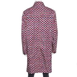 Pre Owned Valentino Navy Blue & Red Scale Print Zip Front Trench Coat XL