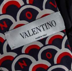 Pre Owned Valentino Navy Blue & Red Scale Print Zip Front Trench Coat XL