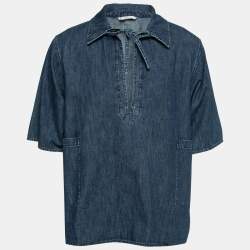Pre Owned Valentino Blue Denim Short Sleeve Shirt M