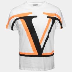 Pre Owned Valentino White V-Logo Printed Cotton Short Sleeve T-Shirt S