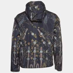 Valentino Navy Blue Space Print Nylon Reversable Detachable Hood Jacket S