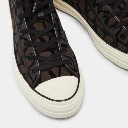 Pre Owned Valentino Brown/Black Canvas and Leather High Top Sneakers Size 43.5