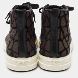 Pre Owned Valentino Brown/Black Canvas and Leather High Top Sneakers Size 43.5