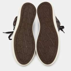 Pre Owned Valentino Brown/Black Canvas and Leather High Top Sneakers Size 43.5