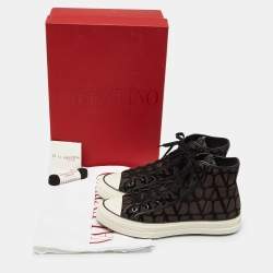 Pre Owned Valentino Brown/Black Canvas and Leather High Top Sneakers Size 43.5