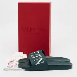 Valentino Green Rubber VLTN Flat Sandals Size 45