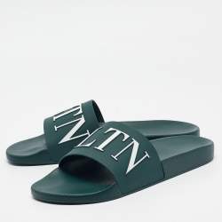 Valentino Green Rubber VLTN Flat Sandals Size 45