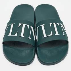 Valentino Green Rubber VLTN Flat Sandals Size 45