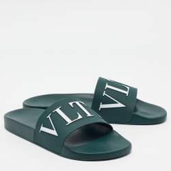 Valentino Green Rubber VLTN Flat Sandals Size 45