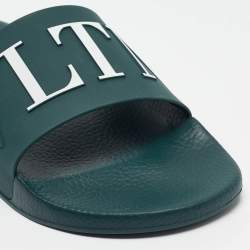 Valentino Green Rubber VLTN Flat Sandals Size 45