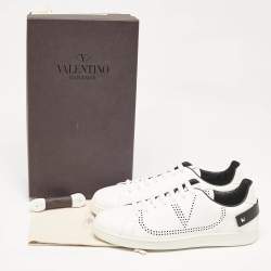 Pre Owned Valentino White Leather Backnet Low Top Sneakers Size 45