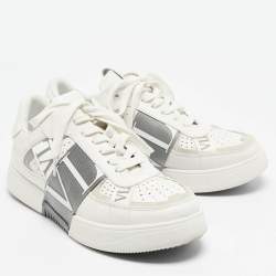 Pre Owned Valentino White/Grey Canvas and Leather VL7N Low Top Sneakers Size 42