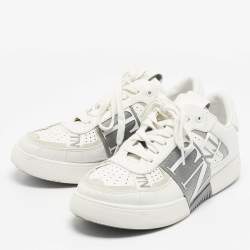 Pre Owned Valentino White/Grey Canvas and Leather VL7N Low Top Sneakers Size 42