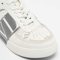 Pre Owned Valentino White/Grey Canvas and Leather VL7N Low Top Sneakers Size 42