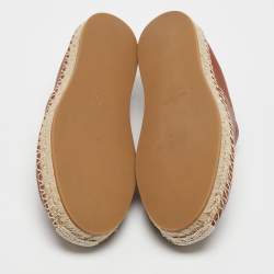 Pre Owned Valentino Brown Leather VLTN Espadrille Flats Size 40.5